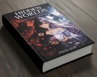 Hidden Worlds Silver Lotus Unfolding fantasy novel cover design with cinematic illustration by Sawaira Asghar