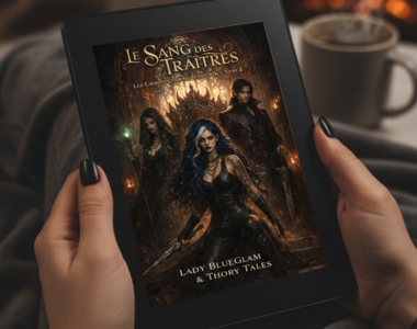 Le Sang des Traîtres dark fantasy book cover design with gothic cinematic style by Sawaira Asghar