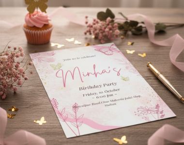 Minha’s birthday celebration invitation logo design with pastel floral theme by Sawaira Asghar